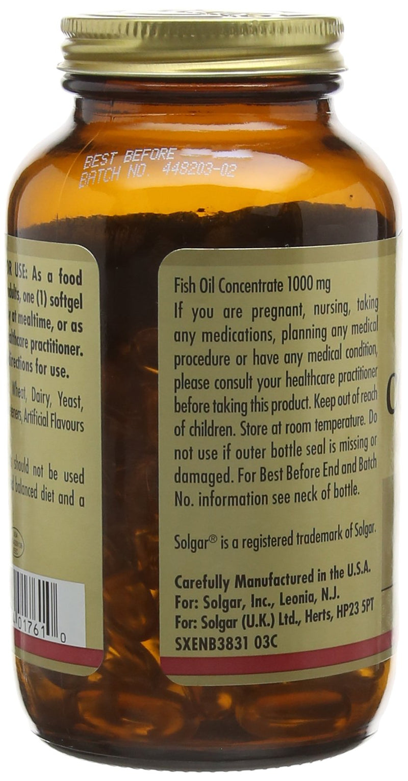 [Australia] - Solgar Fish Oil Concentrate 1000 mg Softgels - Pack of 120 - Supports Normal Functioning of Heart, Brain Function and Vision - Daily Wellbeing - Gluten Free 