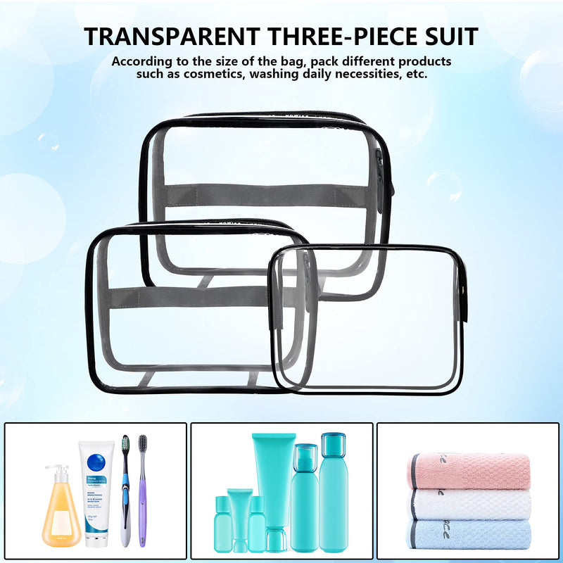 [Australia] - RIIEYOCA Clear Travel Toiletry Bag, Waterproof with Zipper Cosmetic Storage Bags, Portable Travel Suit Pouch Compliance Toiletry Bag with Airport Airline Standards(3-Pack) 