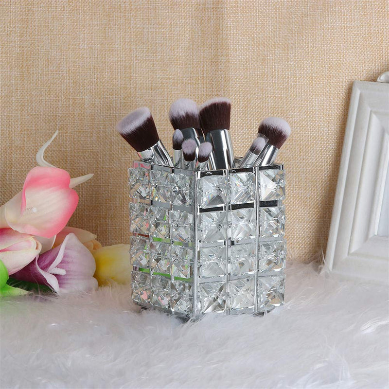 [Australia] - Miaowater Makeup Brush Holder Organizer Cosmetic Brushes Storage Eyeliners Eyebrow Pencil Container Crystal Bling Personalized Box (Silver Square) Silver 