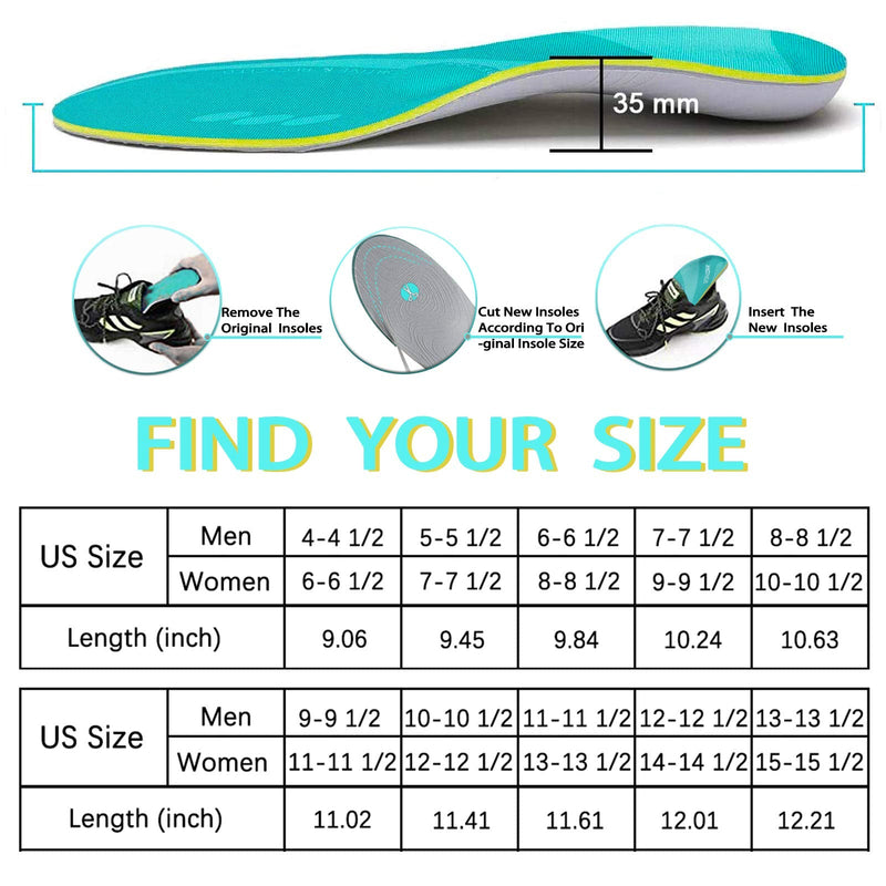 [Australia] - Plantar Fasciitis Insoles Arch Support Orthopedic Shoes Relieve Foot Pain Flat Feet Standing Walking Running MEN (9-9 1/2) | WOMEN (11-11 1/2) --280MM-11.02" Light Green 