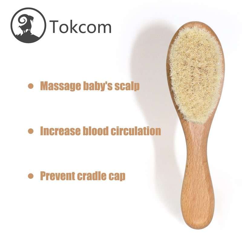 [Australia] - Tokcom Baby Hairbrush, Baby Massage Brush with Wooden Handle & Super Soft Goat Bristles for Newborns & Toddlers 1 Count (Pack of 1) 