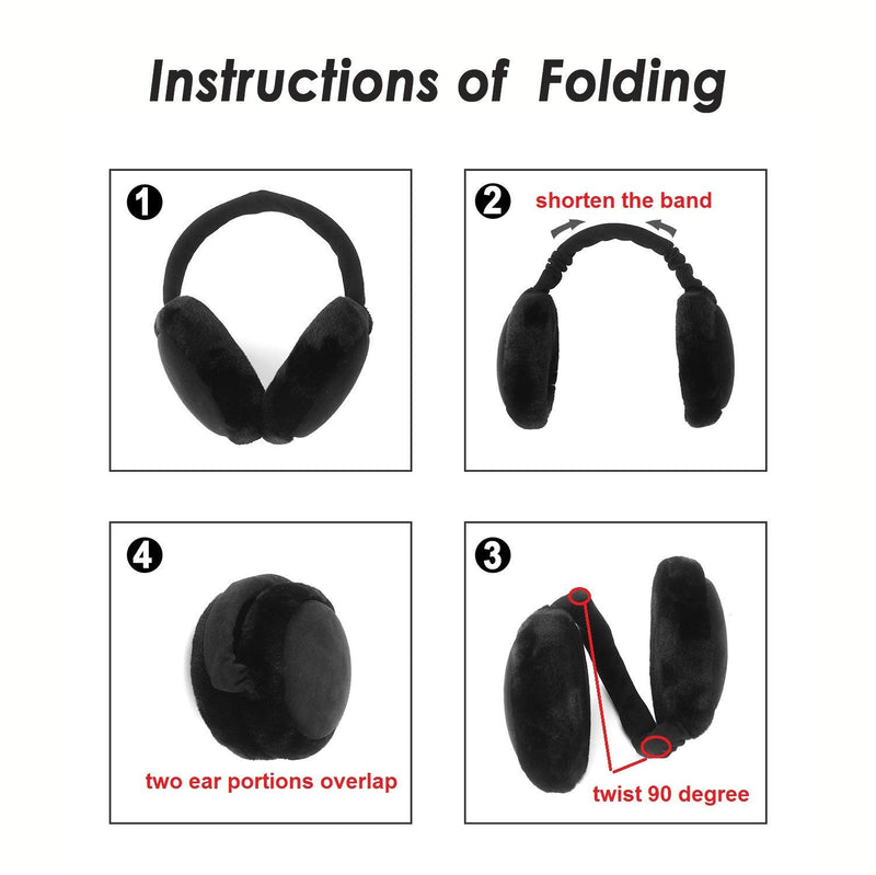 [Australia] - Faux Furry Earmuffs Winter for Women & Men Adjustable & Foldable Ear Warmers Classic Outdoor Black 