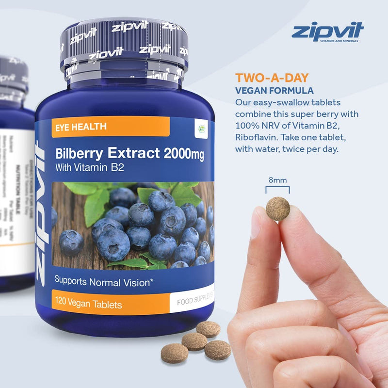 [Australia] - Bilberry Extract 2000mg with Added Vitamin B2, 120 Vegan Tablets. Vegetarian Society Approved. 