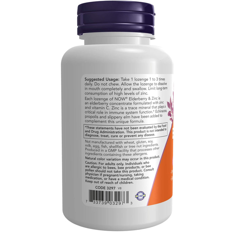 [Australia] - NOW Supplements, Elderberry & Zinc (Elderberry Concentrate with Zinc and Vitamin C, plus Echinacea, Propolis and Slippery Elm), 30 Lozenges 