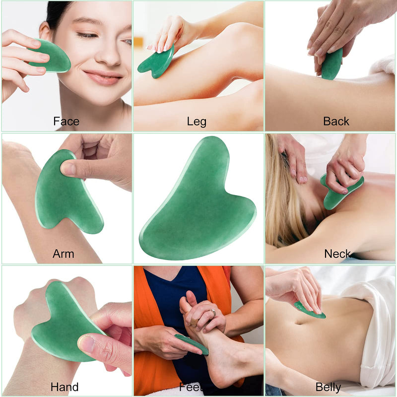 [Australia] - Gua Sha Face Tools - EMOCCI Natural Jade Stone Skin Massager Facial Guasha Board for SPA Acupuncture Therapy Trigger Point Treatment Beauty Scraping Tool for Relieve Muscle Tensions Reduce Puffiness gua sha-green 