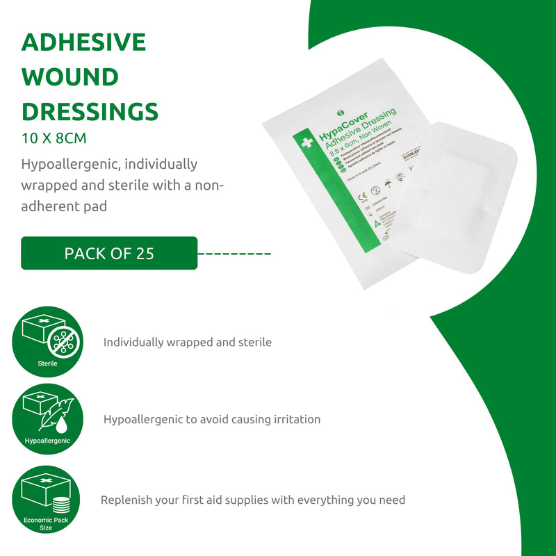 [Australia] - HypaCover Adhesive Wound Dressing - Large 10 x 8 cm (Pack of 25) Sterile Hypoallergenic Large (10 x 8 cm) Adhesive Dressings Single 
