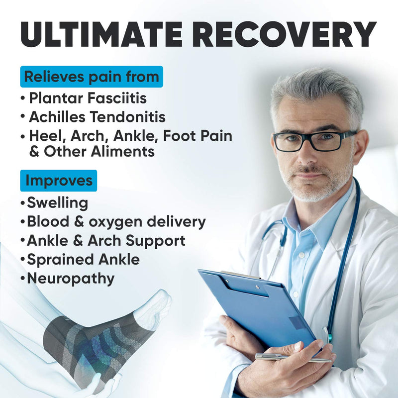 [Australia] - Powerlix Plantar fasciitis socks for Neuropathy (Pair) for Women & Men, Ankle Brace Support, Toeless Compression Socks & Foot Sleeve for Arch & Heel Pain Relief - Treatment & Everyday Use Medium (1 Pair) Black 