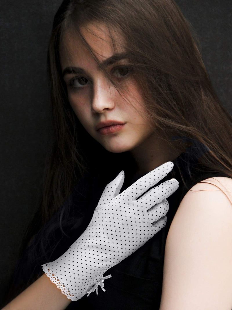 [Australia] - 4 Pairs Summer UV Protection Sunblock Gloves Non-slip Touchscreen Driving Gloves Bowknot Floral Gloves for Women Girls (Black, Grey, Khaki, Pink) 