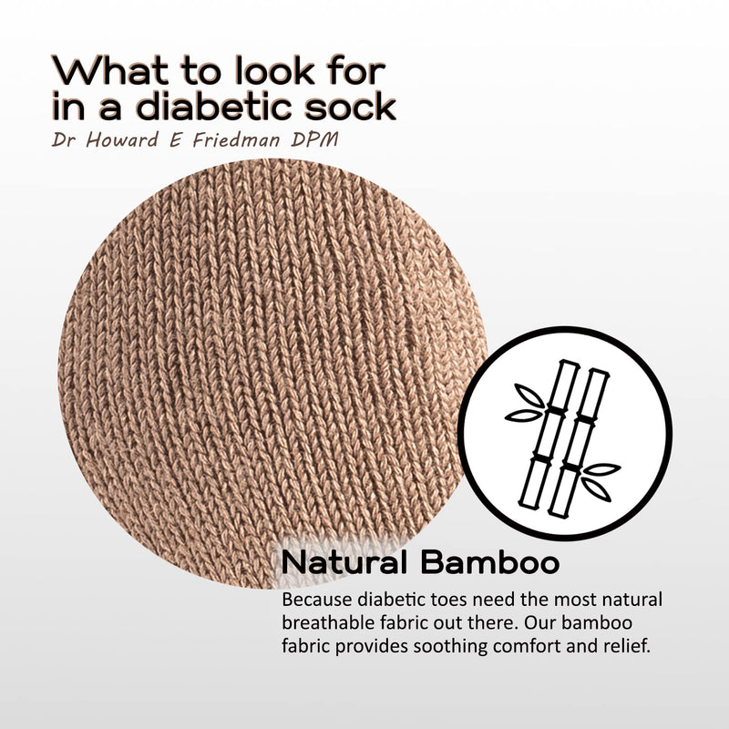 [Australia] - Silky Toes 3 or 6 Pack Men’s Bamboo Diabetic Seamless Soft Non-Binding Crew Socks, Also Available In Plus Sizes 13-15 Khaki- 3 Pairs 