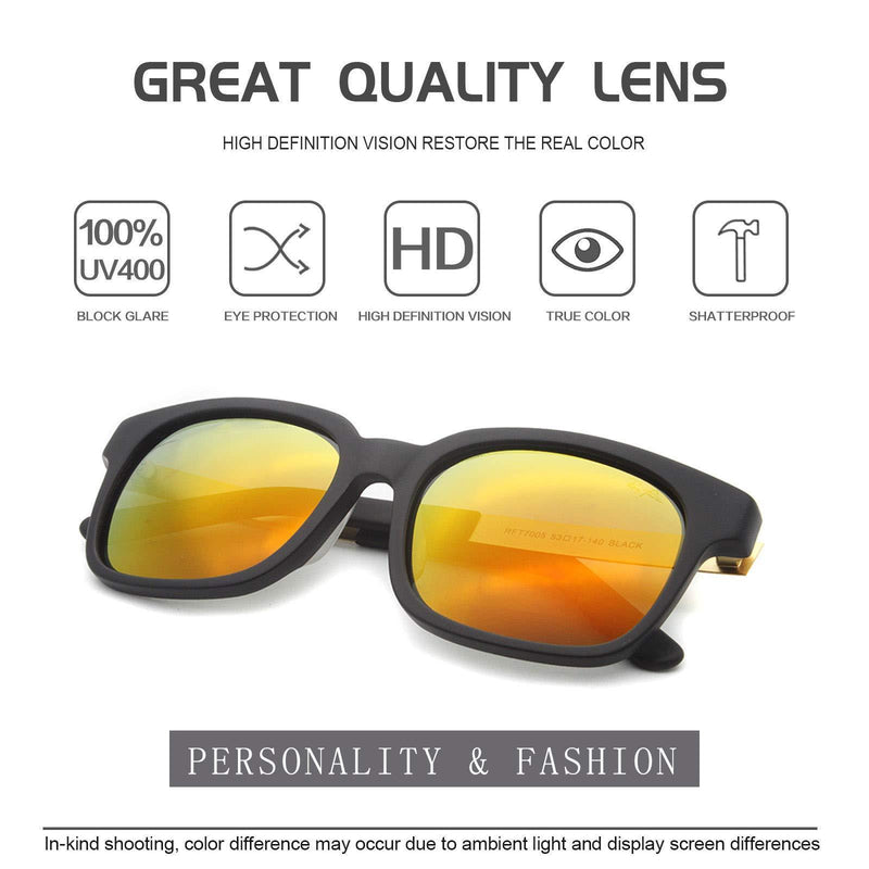[Australia] - Trendy stylish square sunglasses for men women UV protection polarized sunglasses mirrored sun shied outdoor fashion eyewear Matte Black 
