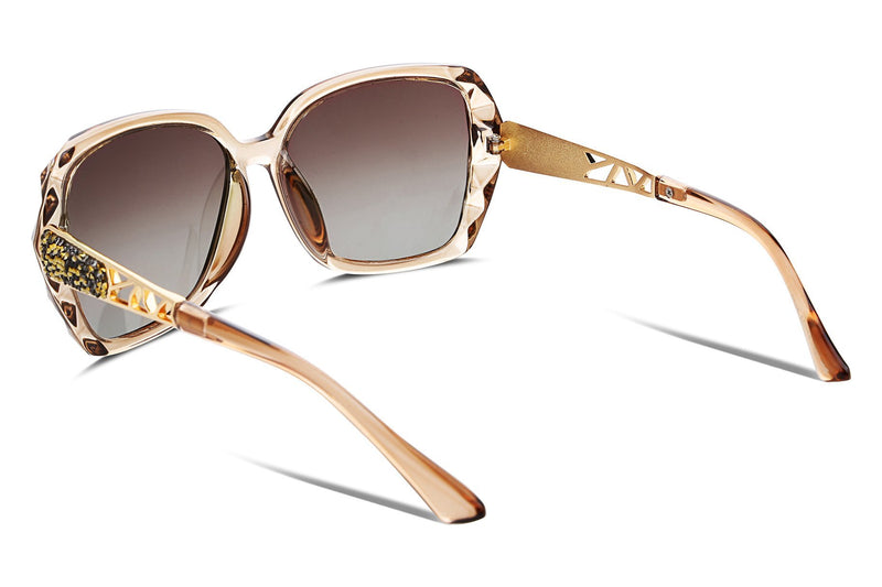 [Australia] - FEISEDY Oversized Polarised Sunglasses for Womens Sparkling Composite Frame UV400 Protection Designer Ladies Sunglasses B2289 Champagne 58 Millimetres 