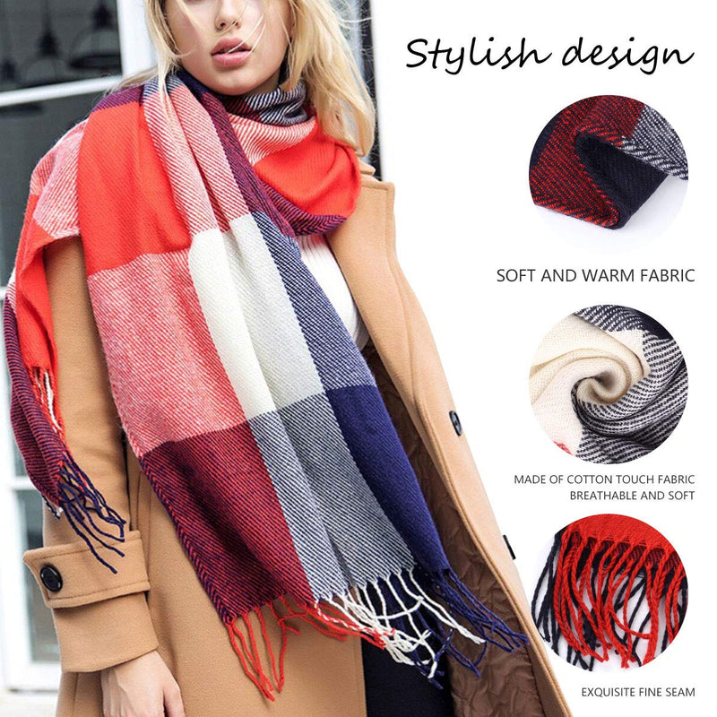[Australia] - Women Tartan Scarf - Winter Long Soft Warm Tartan Check Scarves Wraps Plaid Blanket Scarves For Ladies Wool Spinning Tassel Shawl Stole Scarf Blue and Red+pink and Green 