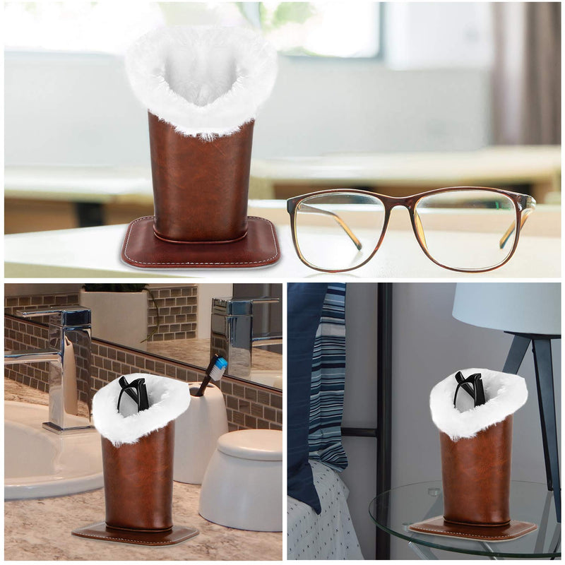 [Australia] - MoKo Eyeglasses Holder, Modern Velvet Plush Lined PU Leather Household Magnetic Holder Protective [Anti-scratch] [Dustproof] Stand Case for Eyeglass and Sunglasses Brown 