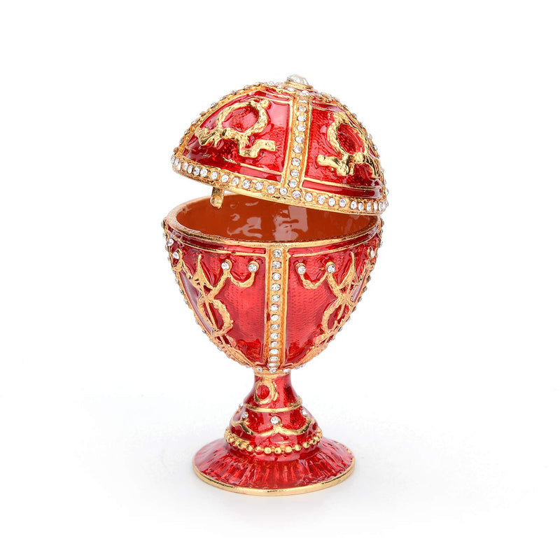 [Australia] - QIFU Faberge Egg Style Hand Painted Trinket Box with Hinged, Classic Ornaments to Store Jewelry, Unique Easter Day Gift Red 