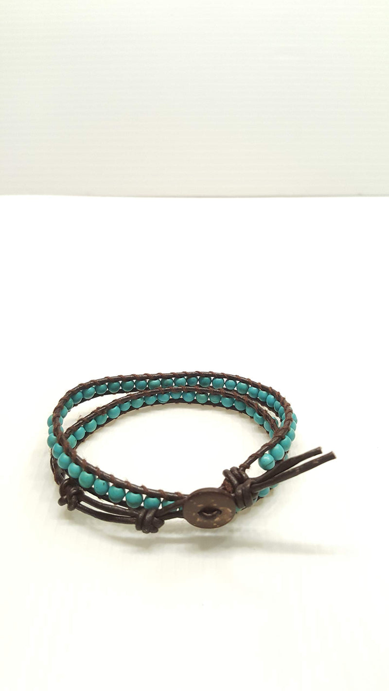 [Australia] - Infinityee888 Turquiose 2 Wrap Bracelets and Choker Woven Leather Necklace 2 in 1, Men Bracelet, Women Bracelet, Teengirls Bracelet 