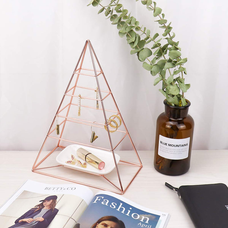 [Australia] - MORIGEM Jewelry Organizer, Pyramid 4 Tier Jewelry Tower, Decorative Jewelry Holder Display with White Tray for Necklaces, Bracelets, Earrings & Rings, Rose Gold 