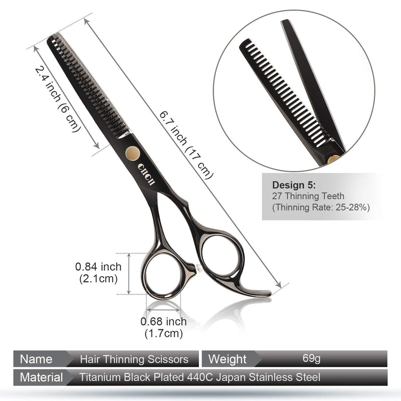 [Australia] - Hair Cutting Scissors Shears Kit, CIICII Professional Hairdressing Scissors Set (Hair Beard Trimming Shaping Grooming Thinning Shears) for Men Women Pets Home Salon Barber Cutting Kit Black Hair Scissors 