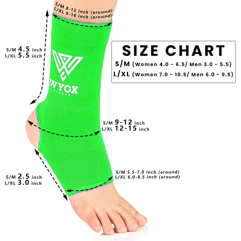 [Australia] - WYOX Ankle Wraps Support Boxing Gear for Men Women Muay Thai Ankle Support Kickboxing Wraps Gym Ankle Support (Pair) Green S / M (Women 4.0 - 6.5/ Men 3.0 - 5.5) 