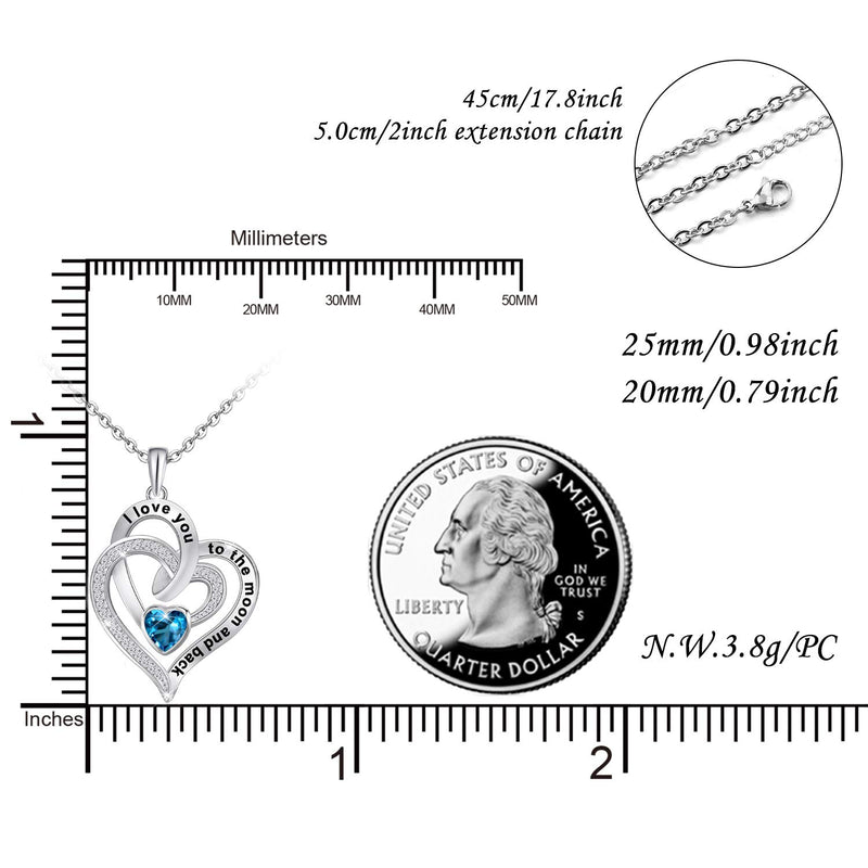 [Australia] - Distance Heart Necklace for Women 925 Sterling Sliver Heart Jewelry I Love You to The Moon and Back Necklaces for Mother Girlfriend Wife with Jewelry Gift Box 04-Aquamarine 