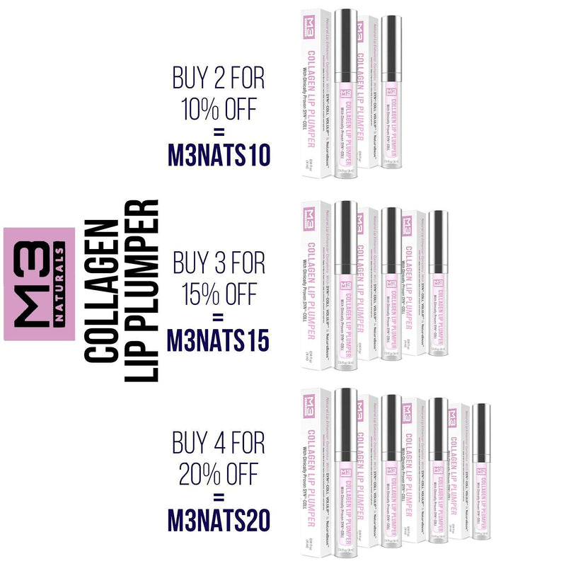 [Australia] - M3 Naturals Collagen Lip Plumper Clinically Proven Natural Lip Enhancer for Fuller Softer Lips Increased Elasticity Reduce Fine Lines Hydrating Plump Gloss Lipstick Primer 4 ml 