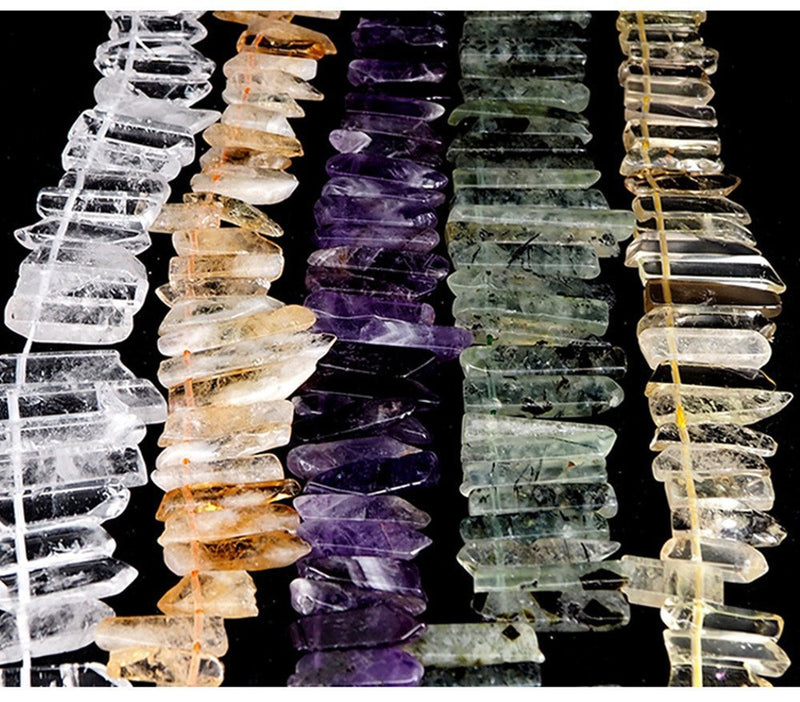 [Australia] - AITELEI Natural Rose quartz Crystal Points Beads Irregular Flat Strip Loose Stick Beads Gemstone for Jewelry Making Healing Crystal Polished/Raw Quartz Top Drilled 