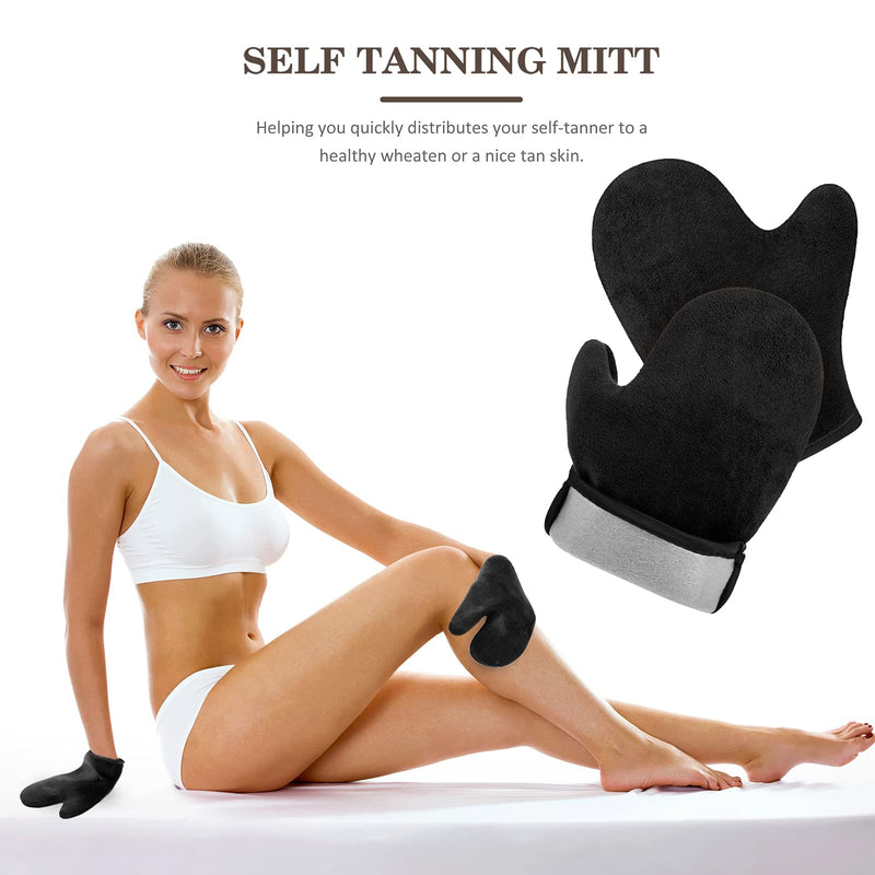 [Australia] - 4 Packs Self Tanning Mitt Applicators Sunless Tanning Mittens Double Sided Self Tanning Gloves Reusable Tanner Applicator Mittens Brown Tanner Gloves with Thumb (Black) Black 