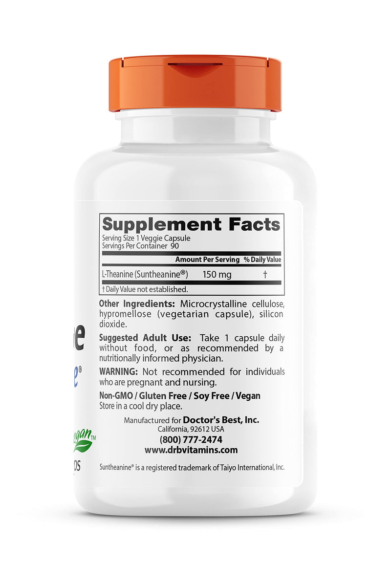 [Australia] - Doctor's Best L-Theanine Contains Suntheanine, Helps Reduce Stress & Sleep, Non-GMO, Gluten Free, Vegan, 150 mg 90 Veggie Caps (DRB-00197) 