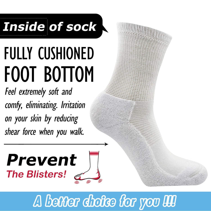 [Australia] - Busy Socks 4 Pack Non-binding Diabetic Socks for Men Women, Loose Top Crew Cotton Thick Cushion Socks 4 Pairs Black/White/Dark Gray/Light Gray Large-X-Large 