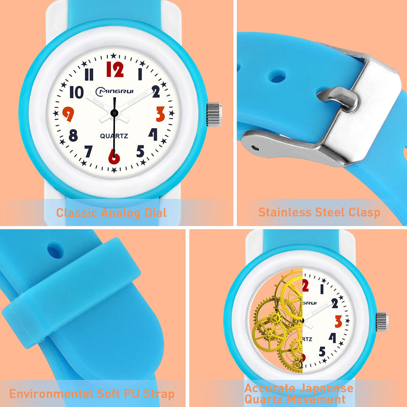 [Australia] - Kids Watch for Girls Boys 3-12 Years Old Waterproof Outdoor Analog Watch for Children with Rubber Band Light Blue 