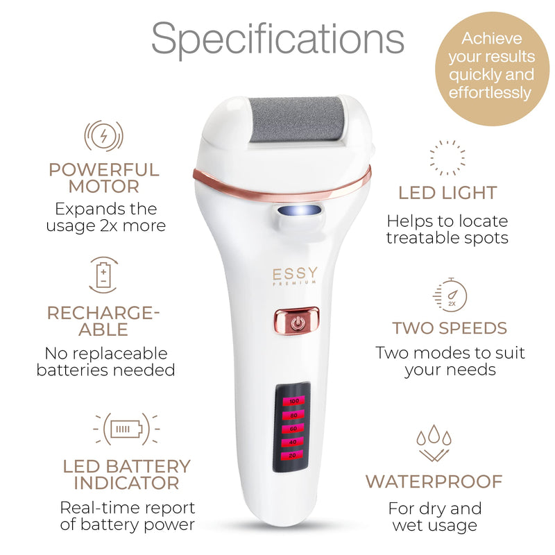 [Australia] - Electric Foot File Pedicure Feet Hard Skin Remover Foot Scraper Dry Dead Skin Remover Callus Exfoliator Rechargeable Feet Scrubber with 5 Replacement Rollers Foot Care Skin Removers 