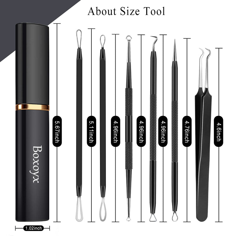 [Australia] - Boxoyx Pimple Popper Tool Kit - 6Pcs Blackhead Remover Comedone Extractor Tool Kit with Metal Case for Quick and Easy Removal of Pimples, Blackheads, Zit Removing, Forehead, Facial and Nose(Black) 