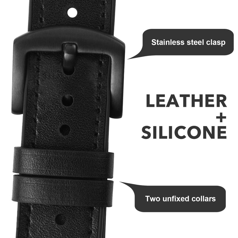 [Australia] - Fullmosa Quick Release Watch Band 22mm 20mm, Leather Silicone Hybrid Wacth Bands for Samsung Galaxy Watch/Huawei Watch/Garmin Forerunner/Amazfit Black+Black buckle 