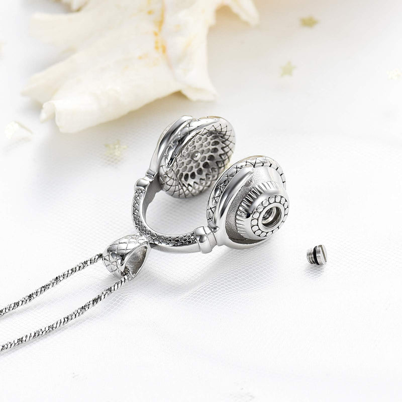 [Australia] - Yinplsmemory Headphone Urn Necklace for Ashes Men Cremation Jewelry Ashes Holder Memorial Ashes Keepsake Urn Jewelry for Loved One Silver 