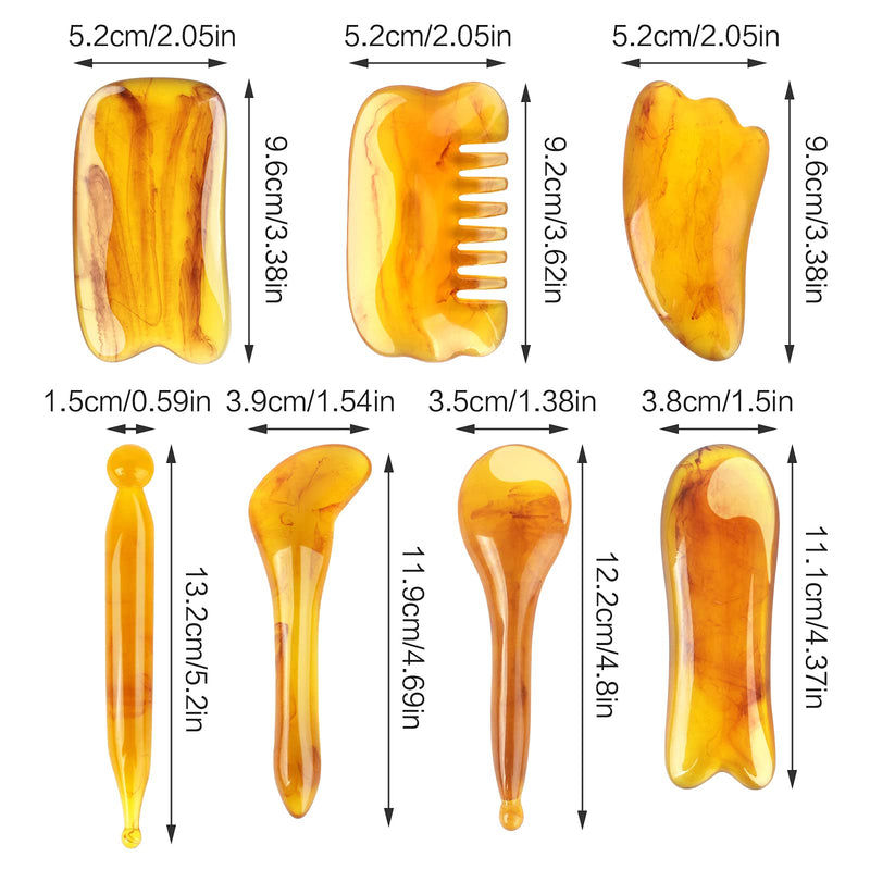 [Australia] - 7 PCS Gua Sha Scraping Massage Tool Gua Sha Facial Massage Tool Natural Resin Gua Sha Scraper Board Health Care Beauty Body Face Massage Tool for Unblock Meridians Eliminate Fatigue 