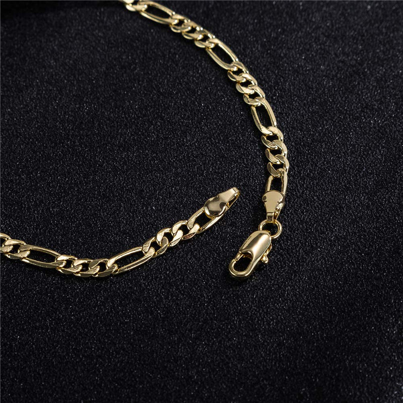[Australia] - 14k White Gold Plated 4mm Figaro Link Chain Flat Anklet, Ankle Bracelet for Women Men 9 10 11 inches 10.0 Inches 14k-gold-plated 