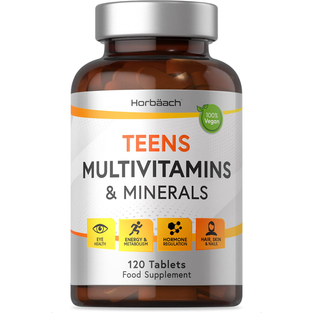 [Australia] - Teen Multivitamin | 120 Vegan Tablets | Immune System Booster | with Vitamins B, D, and E, Calcium, Iron and Zinc | Supplement for Teenage Boys and Girls | by Horbaach 