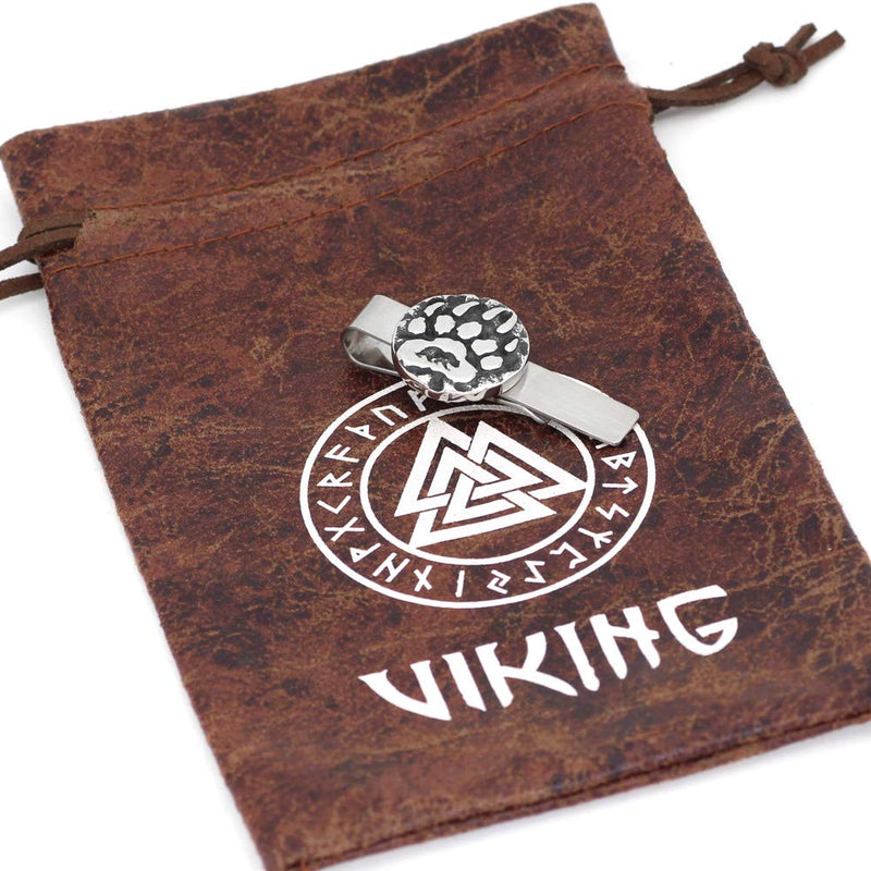 [Australia] - GuoShuang Stainless Steel Nordic Viking Amulet Rune Small Bear paw Tie Clips with Valknut Gift Bag 