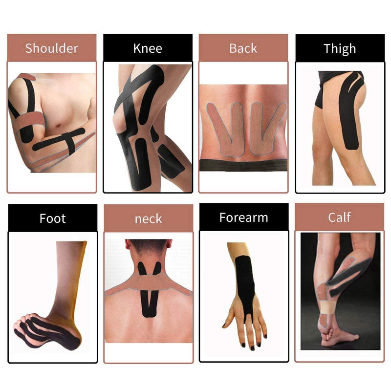[Australia] - REFUN Kinesiology Tape Precut (4 Rolls Pack), Elastic Therapeutic Sports Tape for Knee Shoulder and Elbow, Pain Relief, Waterproof, Latex Free, 2" x 16.5 feet Per Roll, 20 Precut 10 Inch Strips Beige 