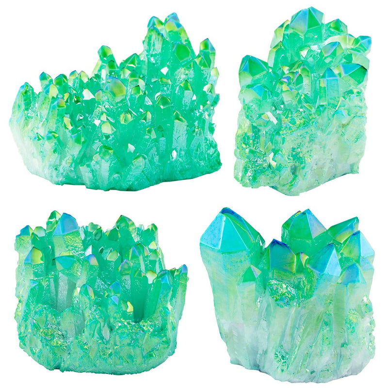 [Australia] - Nupuyai Titanium Coated Rock Quartz Crystal Cluster Drusy Geode for Healing Reiki Energy, Irregular Rough Gemstone for Home Decor Green 03-green(50-130g/Pc) 