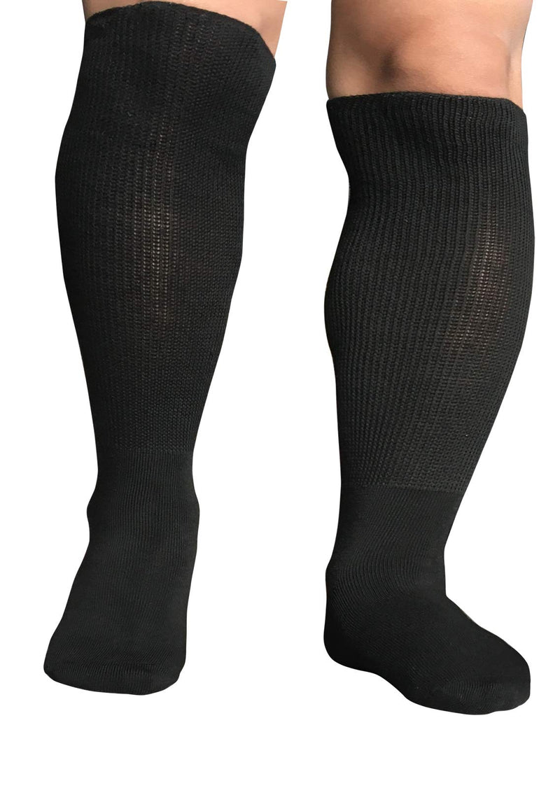 [Australia] - Extra Width Diabetic Socks for Lymphedema, Bariatric Non Binding Knee High Sock for Swollen Edema Cast Feet Mens and Womens Legs, Slouch Boot Socks 2 Pairs Black (2 Pairs) 