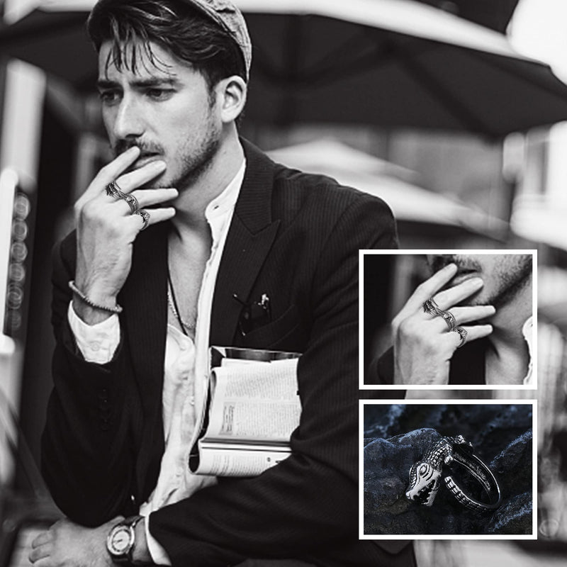[Australia] - ORAZIO 16Pcs Gothic Open Rings Set for Men Women Punk Adjustable Snake Dragon Claw Animal Rings Vintage Goth Skull Rings Indie Aesthetic 16PCS Rings 