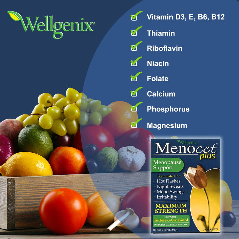 [Australia] - Wellgenix Menocet Plus Menopause Support Supplement (30 Tablets, 2 Pack) - Natural, Herbal Women's Daily Relief Multivitamin Tablets - Helps with Hot Flashes, Night Sweats, Mood Swings & Irritability 30 Count (Pack of 2) 