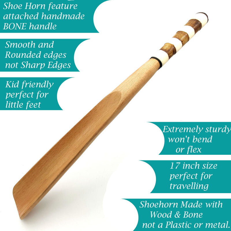 [Australia] - Shoehorn Made with wood and bone Handmade. Easy Grip Long handle Shoehorn for Men,Women White and Brown Strips 