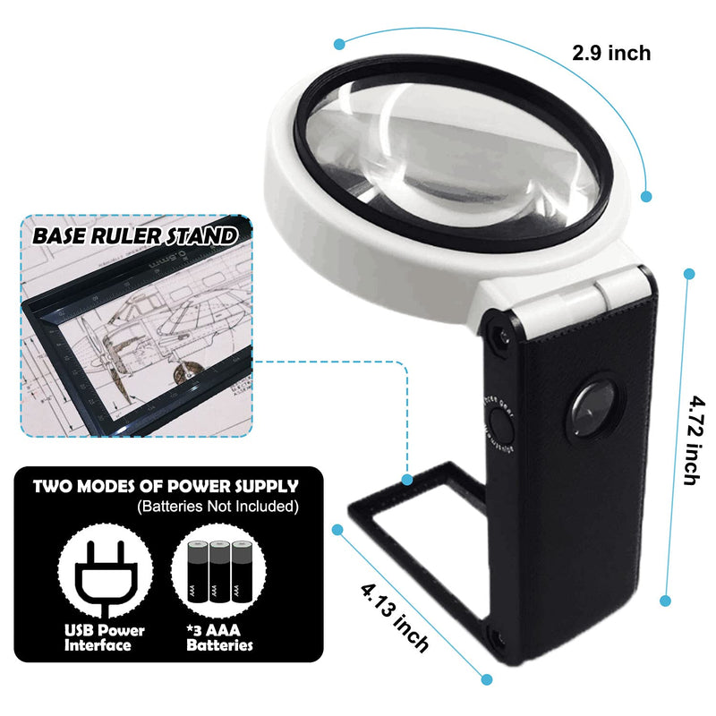 [Australia] - Magnifying Glass with Light and Stand Hands Free, LED Lighted Magnifier Adjustable Folding, Illuminated Magnifying Glass Portable for Reading, Exploring, Hobbies & Crafts 6X 25X 