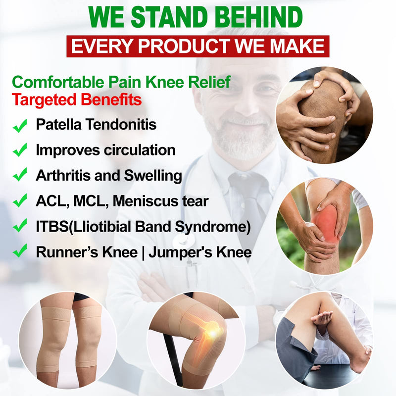 [Australia] - KEKING® Knee Compression Sleeves, Premium Knee Brace for Men Women, Knee Support for Joint Pain, Arthritis Relief, Meniscus Tear, Injury Recovery, Swelling, ACL, MCL, Workout, Running, Sport, Beige L Large 