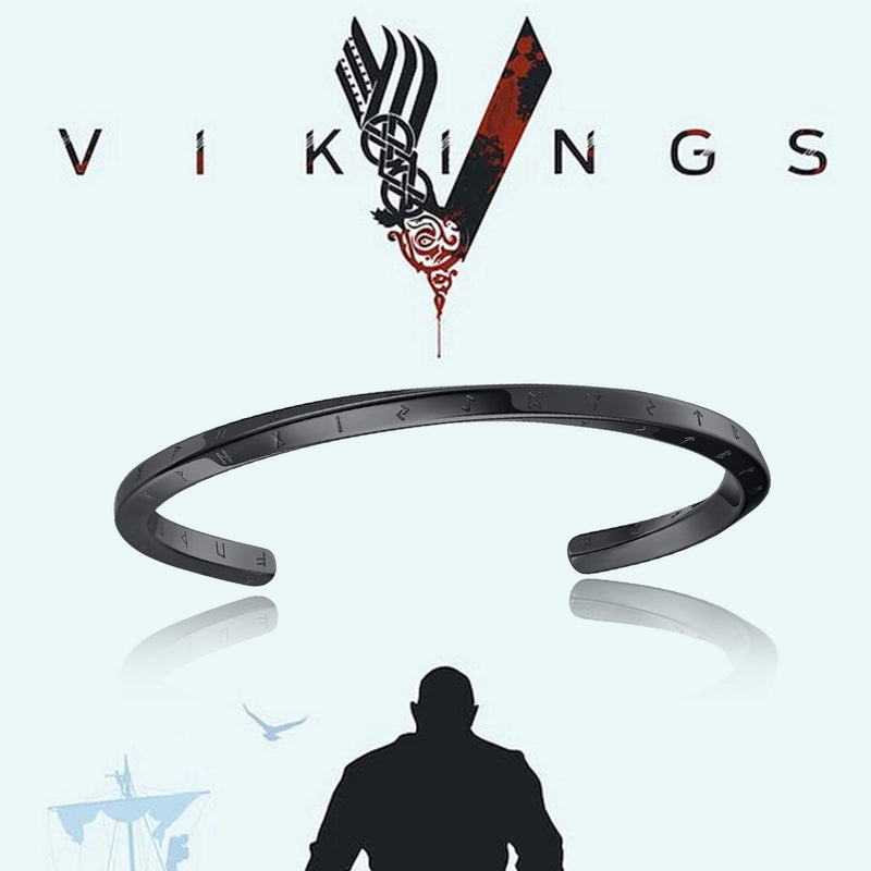 [Australia] - VNOX Norse Viking Nordic 24 Alphabet Runes Bracelet for Men Mobius Twist Cuff Bracelet Pagan Amulet Talisman Bracelet Black 