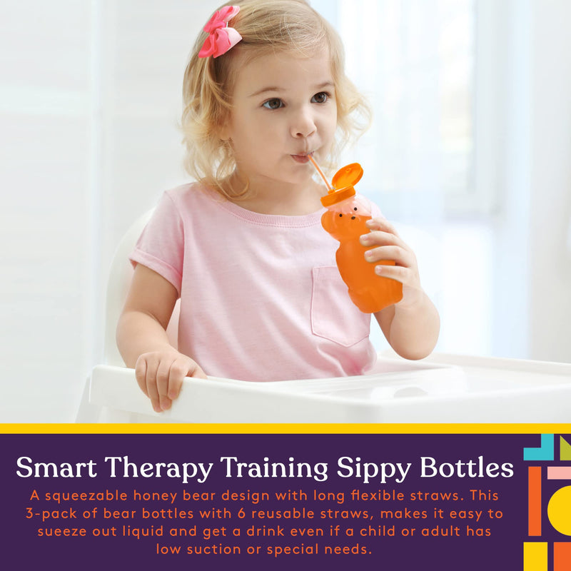 [Australia] - Special Supplies Honey Bear Straw Cup For Baby, 3 Straws, Squeezable Therapy and Special Needs Assistive Drink Container, Spill Proof and Leak Resistant Lid 