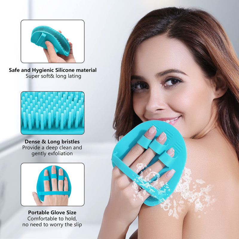 [Australia] - Soft Silicone Body Shower Brush Body Wash Bath Exfoliating Skin Massage Scrubber, Dry Skin Brushing Glove Loofah, Fit for Sensitive and All Kinds of Skin 1Pack Blue 