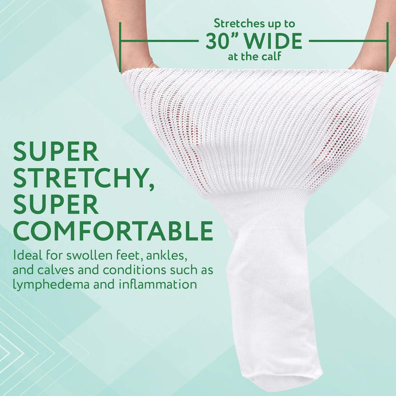 [Australia] - [2 Pairs] One Size Unisex Extra Width Socks in White for Lymphedema - Bariatric Sock - Oversized Sock Stretches up to 30'' Over Calf for Swollen Feet And Mens and Womens Legs 