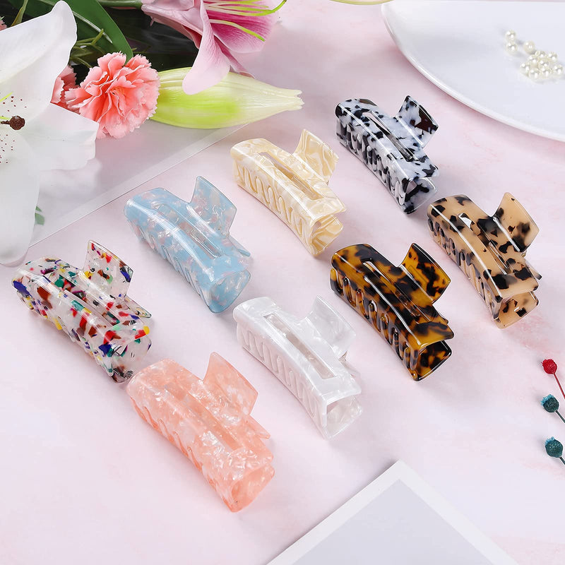 [Australia] - 8 Pack Hair Claw Clips Tortoise Barrettes Rectangle Shape Clips Fashion Colorful Hair Clips 